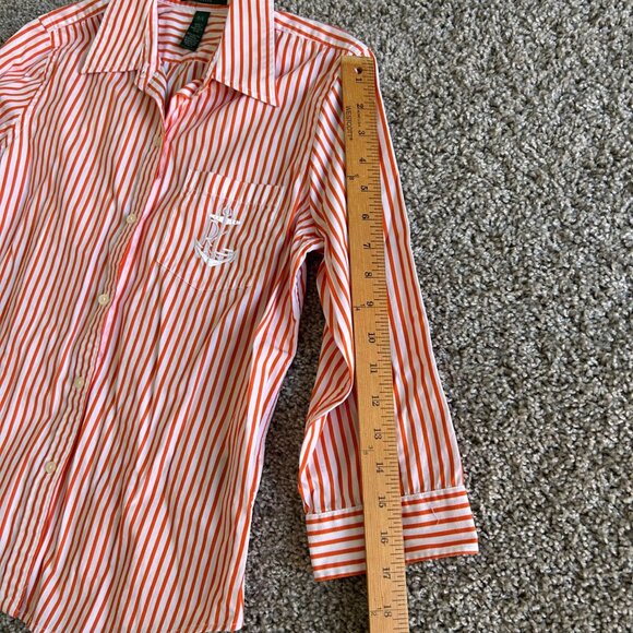 Lauren Ralph Lauren Petite Striped Cotton Button-Up Shirt /Embroidered Anchor - Picture 5 of 7